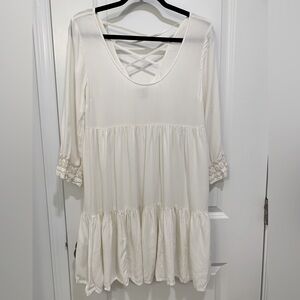Billabong Women's Off-White Long Sleeve Tiered Dress with Lace Details Size M